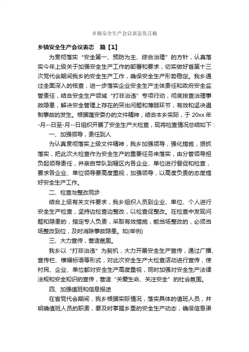 乡镇安全生产会议表态发言稿