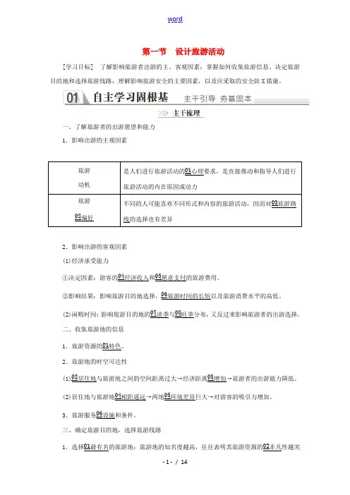 高中地理 第五章 做一个合格的现代游客 第一节 设计旅游活动教学案 新人教版选修3-新人教版高二选修