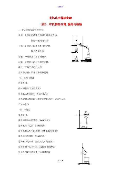 高考化学 有机化学基础实验 有机物的分离 提纯与检验知识讲解素材-人教版高三全册化学素材
