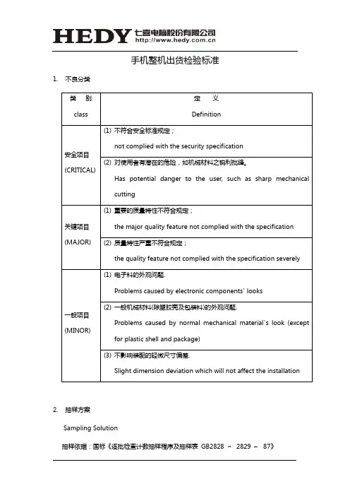 手机整机出货检验标准