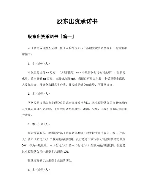 股东出资承诺书