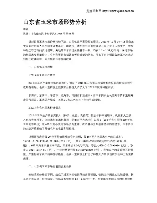 山东省玉米市场形势分析