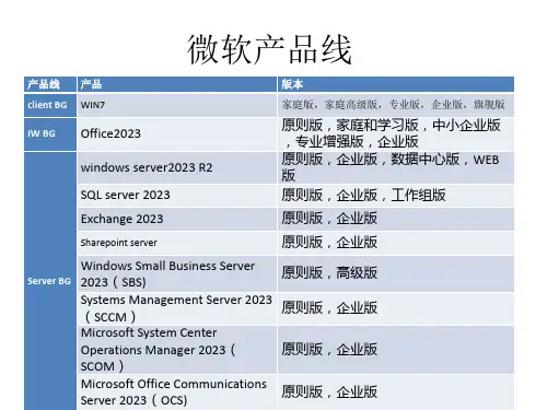 微软产品线介绍