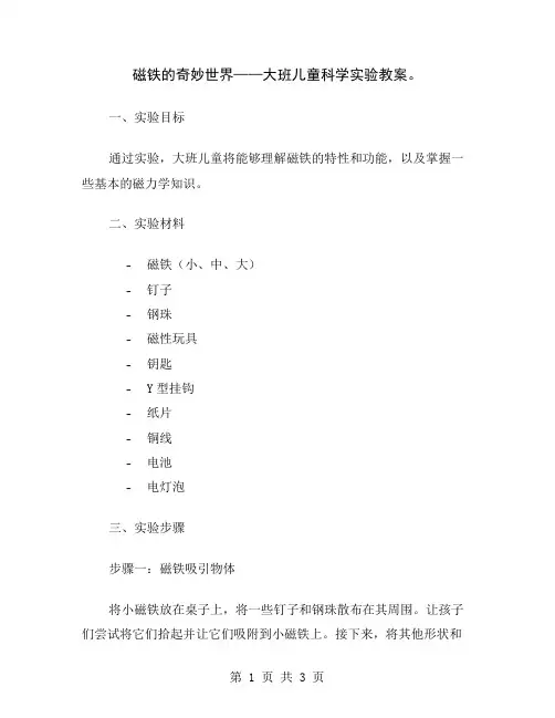 磁铁的奇妙世界——大班儿童科学实验教案