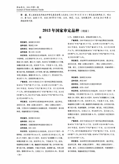 2013年国家审定品种(续前)