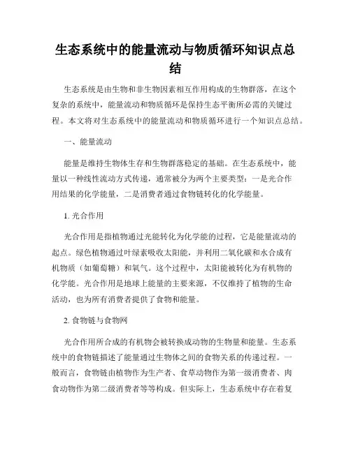 生态系统中的能量流动与物质循环知识点总结