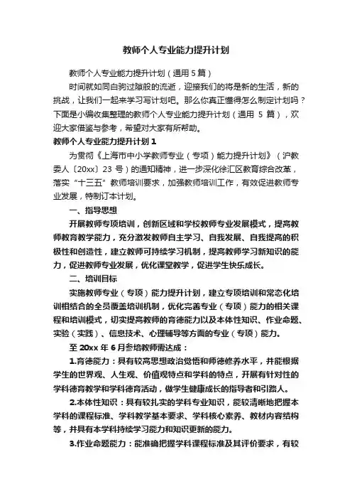 教师个人专业能力提升计划