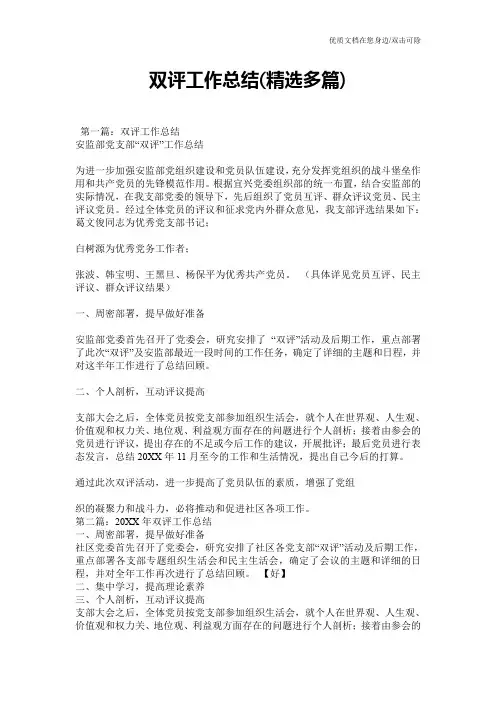 双评工作总结(精选多篇)