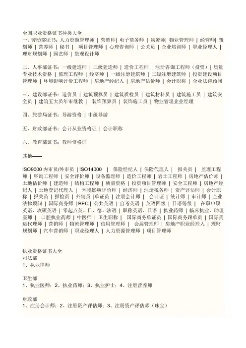 职业资格证书种类大全