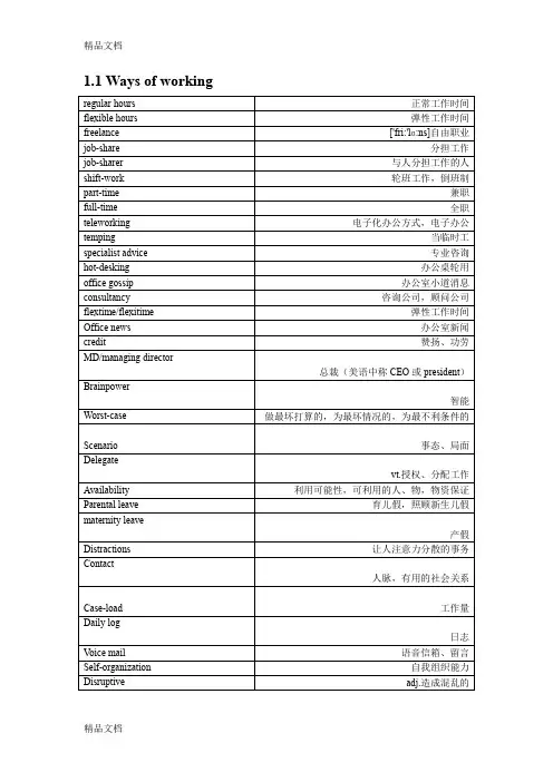 最新新编剑桥商务英语-中级词汇-表格整理
