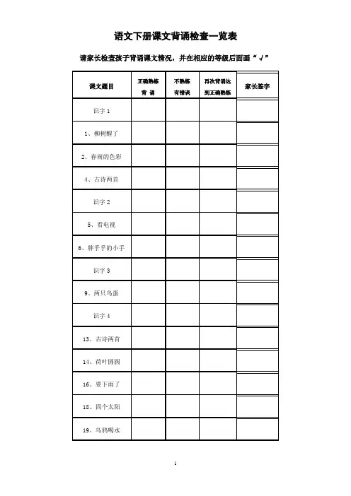 语文下册课文背诵检查表