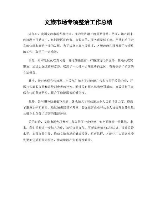 文旅市场专项整治工作总结