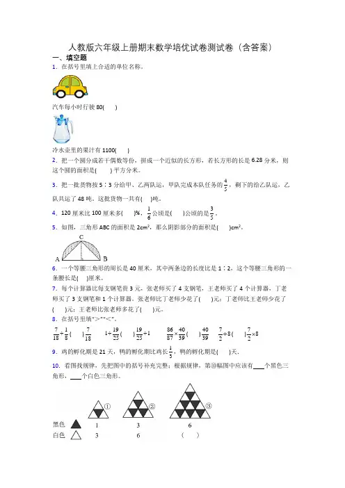 人教版六年级上册期末数学培优试卷测试卷(含答案)