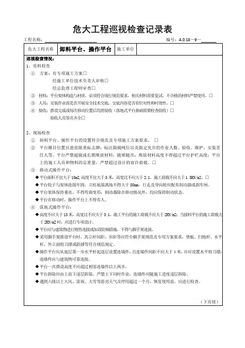 危大工程巡视检查记录表(卸料平台)