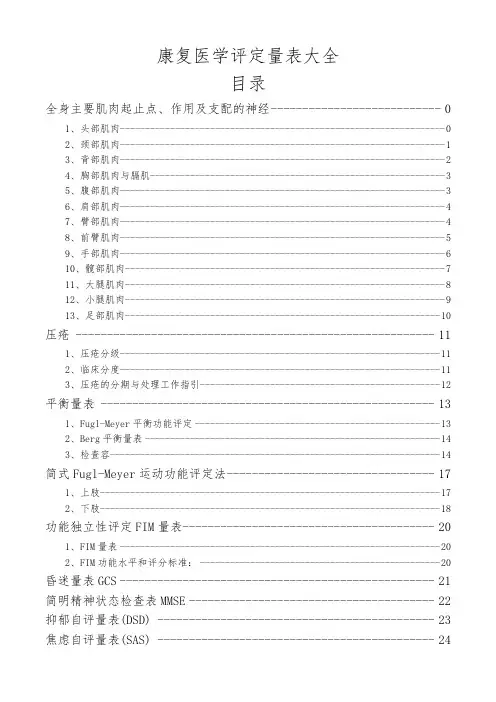 医院康复医学评定量表大全