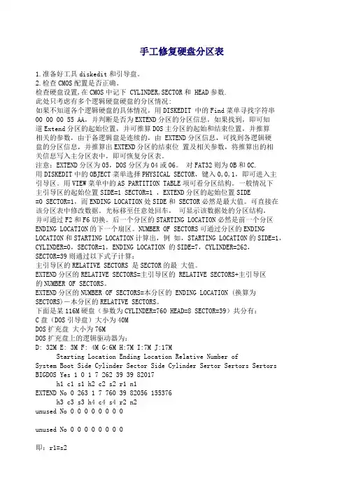 手工修复硬盘分区表
