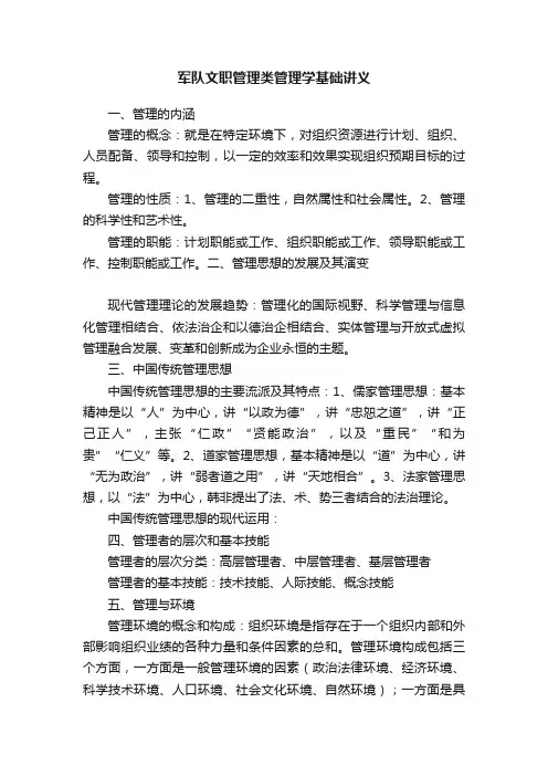 军队文职管理类管理学基础讲义