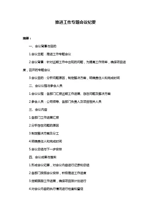 推进工作专题会议纪要
