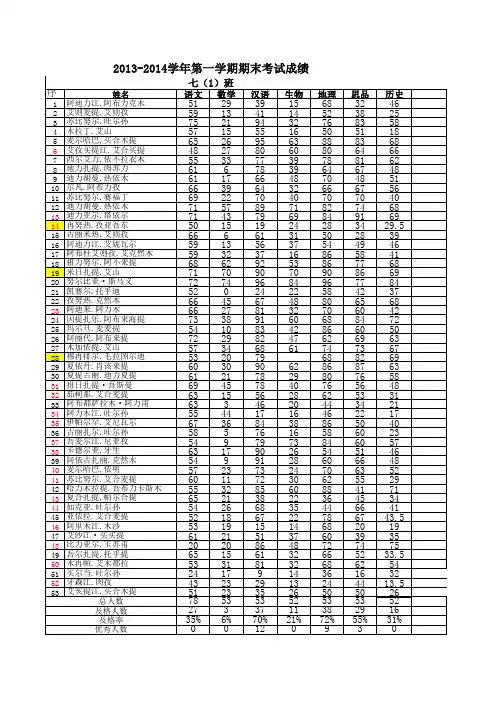 2013-2014第一学期期末考试成绩—总