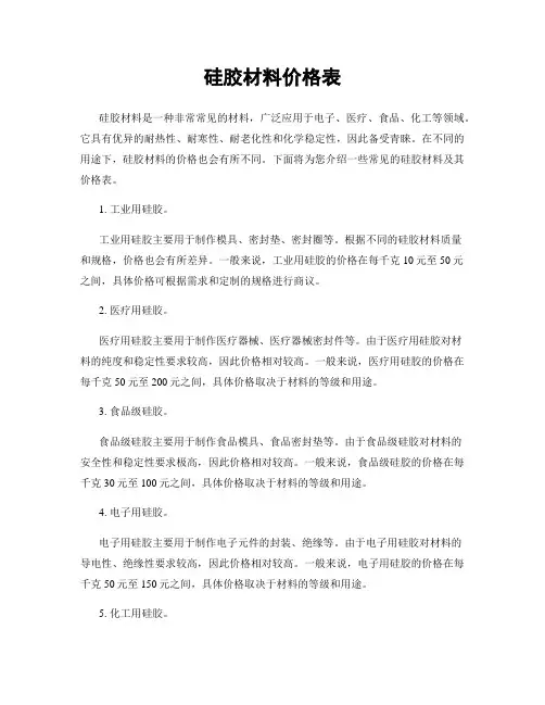 硅胶材料价格表