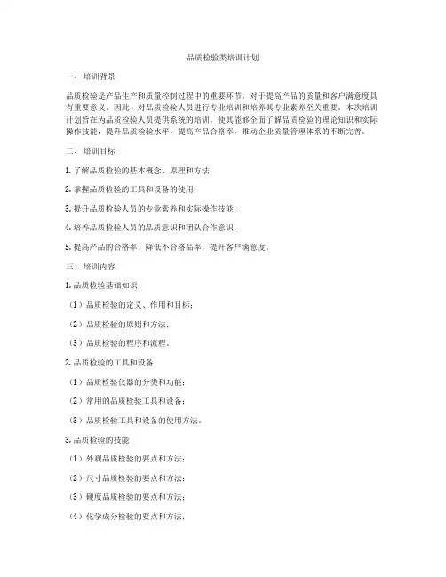 品质检验类培训计划