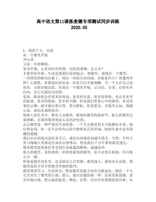 高中语文第11课拣麦穗专项测试同步训练2896