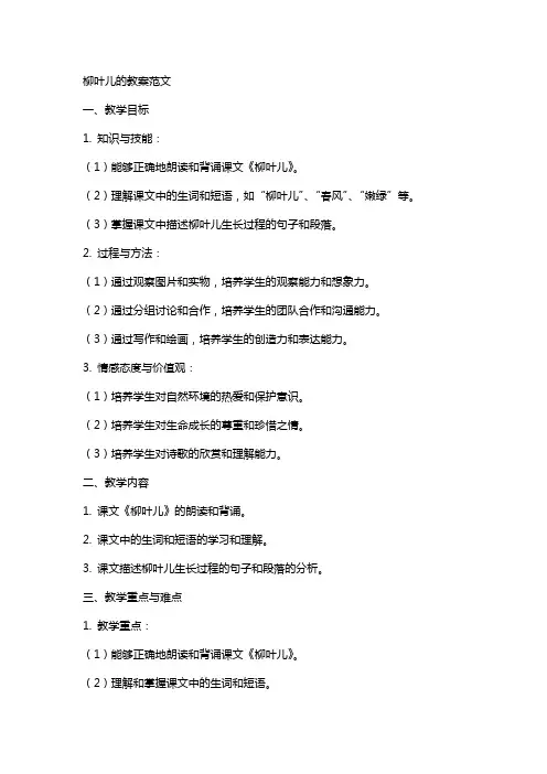 柳叶儿的教案范文