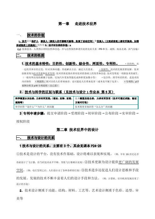 高中通用技术会考复习重要知识点