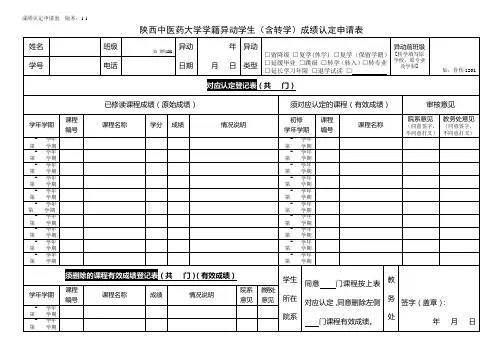 学籍异动学生(含转学)成绩认定申请表