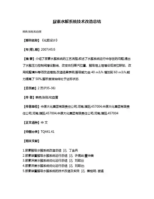 尿素水解系统技术改造总结