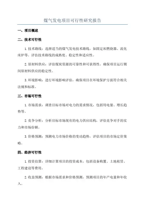 煤气发电项目可行性研究报告