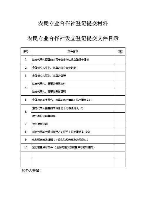 农民专业合作社登记提交材料(全)
