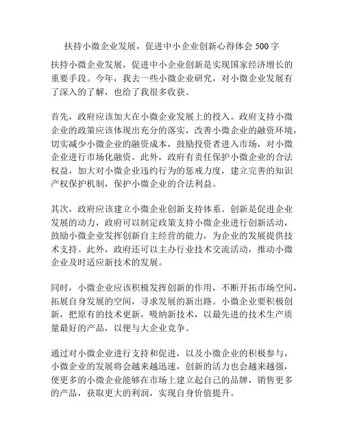 扶持小微企业发展,促进中小企业创新心得体会500字