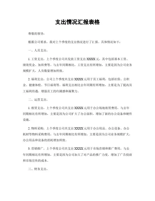 支出情况汇报表格