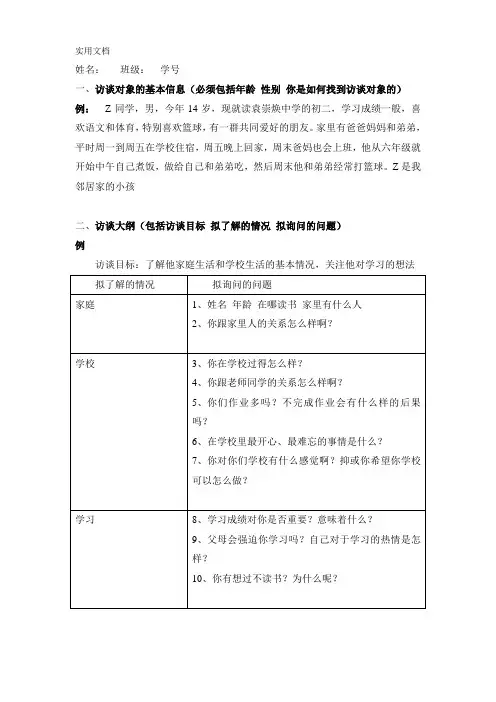 访谈报告模板