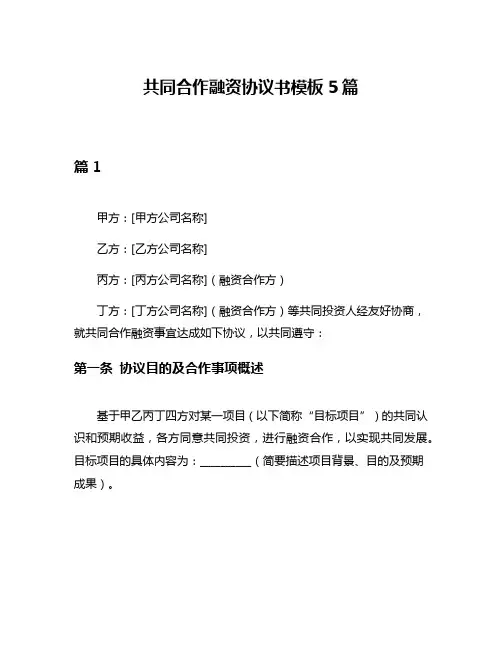 共同合作融资协议书模板5篇