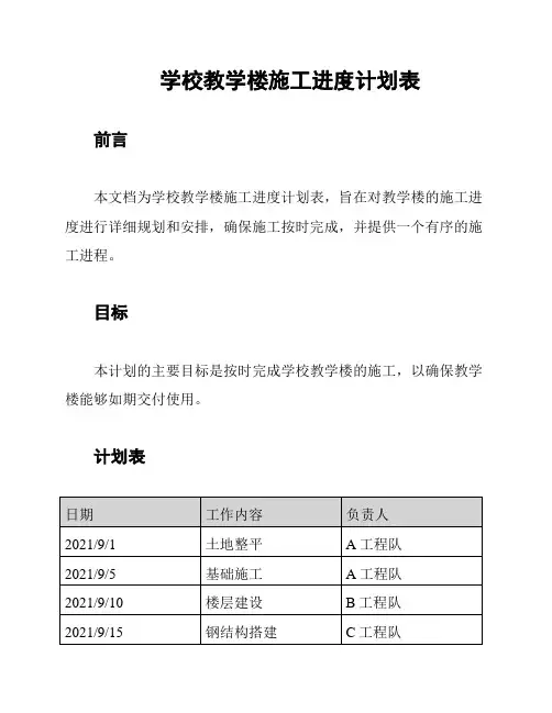 学校教学楼施工进度计划表