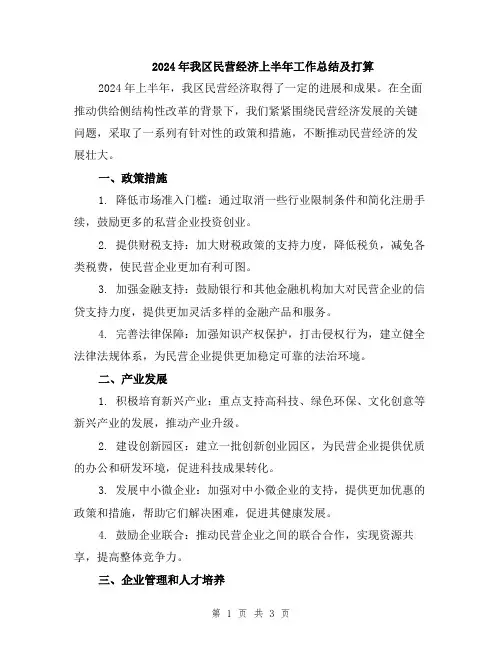 2024年我区民营经济上半年工作总结及打算