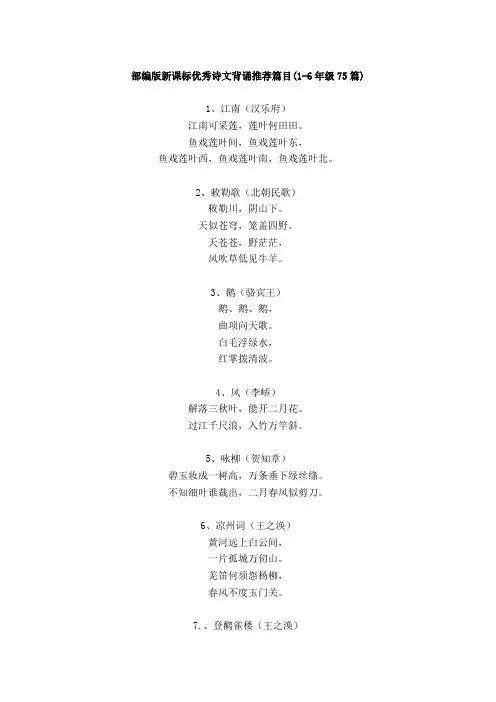 部编版1-6年级优秀诗文背诵推荐篇目(共75篇)