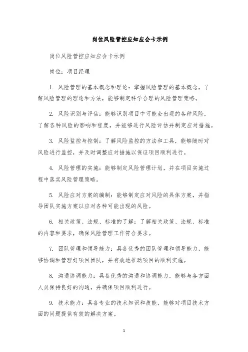 岗位风险管控应知应会卡示例