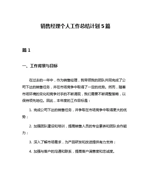 销售经理个人工作总结计划5篇