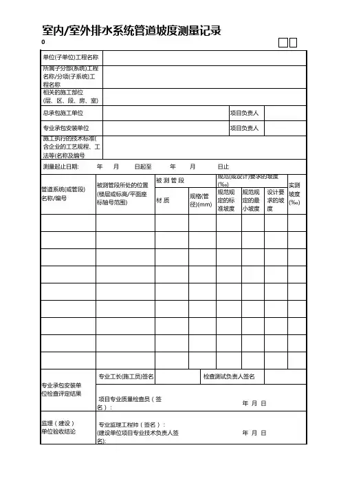 室内室外排水系统管道坡度测量记录