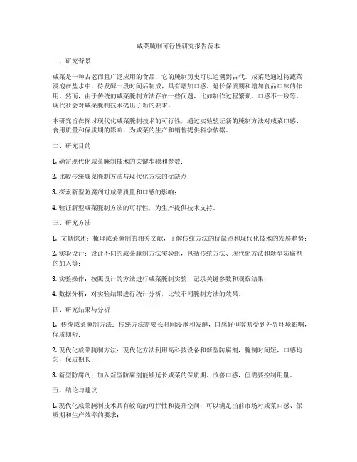 咸菜腌制可行性研究报告范本