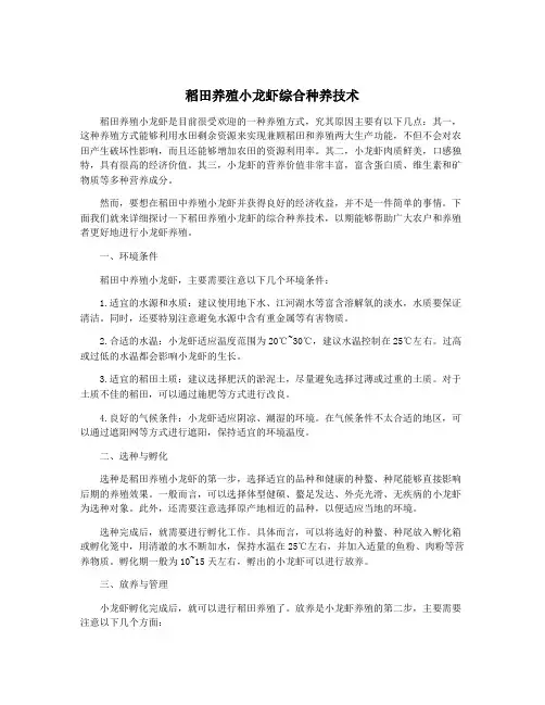 稻田养殖小龙虾综合种养技术