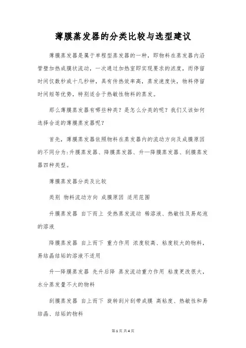 薄膜蒸发器的分类比较与选型建议