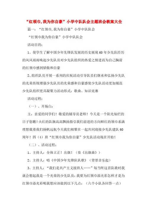 “红领巾,我为你自豪”小学中队队会主题班会教案大全