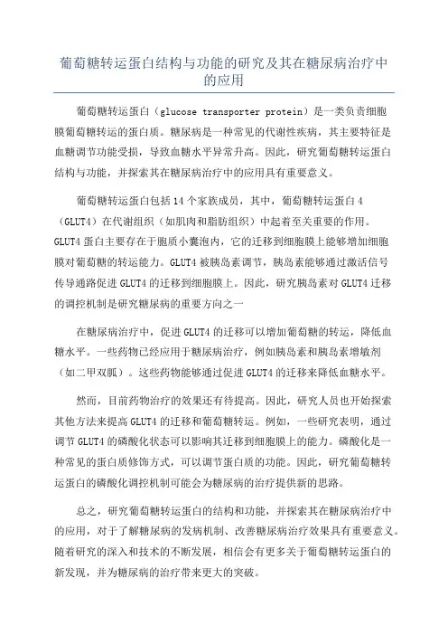 葡萄糖转运蛋白结构与功能的研究及其在糖尿病治疗中的应用