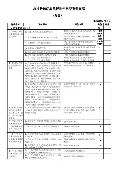 急诊科医疗质量评价体系与考核标准