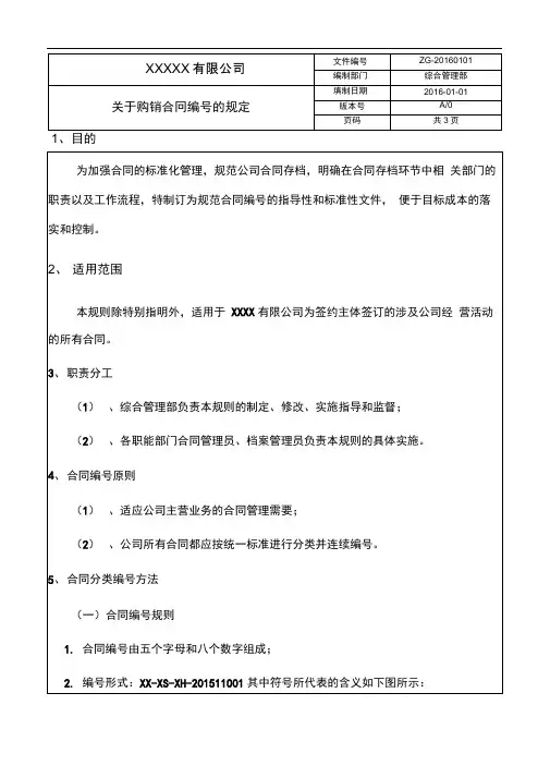 关于购销合同编号的规定
