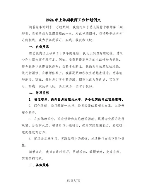 2024年上学期教师工作计划例文（3篇）